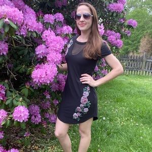 Rose detail front cutout mesh dress